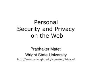 Personal Security and Privacy on the Web