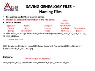 SAVING GENEALOGY FILES – Naming Files