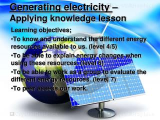 Generating electricity – Applying knowledge lesson