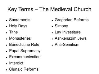 Key Terms – The Medieval Church