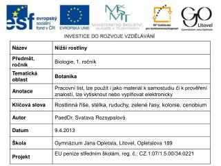 Říše Rostliny se dělí na dvě podříše: 2. Chlorofyl a, d obsahují: