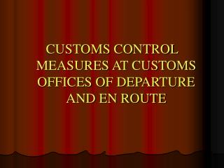 CUSTOMS CONTROL MEASURES AT CUSTOMS OFFICES OF DEPARTURE AND EN ROUTE