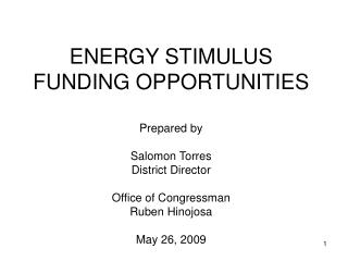 ENERGY STIMULUS FUNDING OPPORTUNITIES