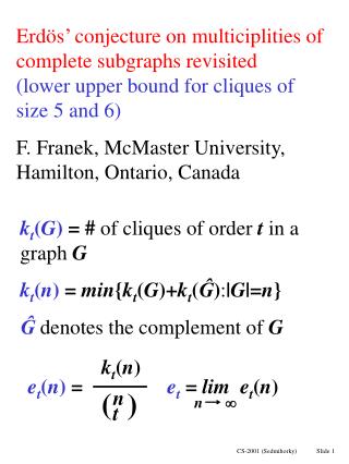 k t ( G ) = # of cliques of order t in a graph G