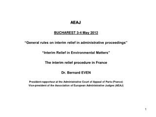 AEAJ BUCHAREST 3-4 May 2012 “General rules on interim relief in administrative proceedings”