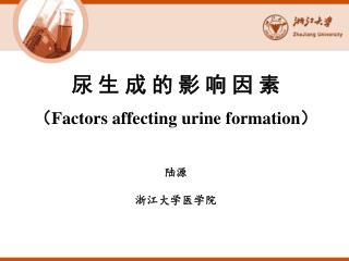 尿 生 成 的 影 响 因 素 （ Factors affecting urine formation ） 陆源 浙江大学医学院
