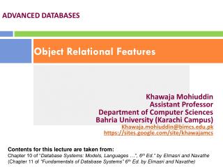 Object Relational Features