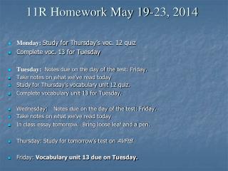 11R Homework May 19-23, 2014