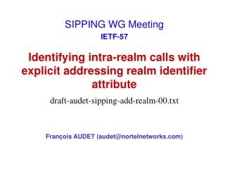 Identifying intra-realm calls with explicit addressing realm identifier attribute