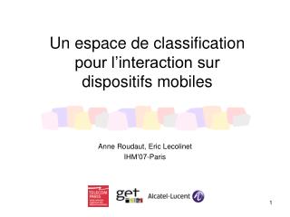 Un espace de classification pour l’interaction sur dispositifs mobiles
