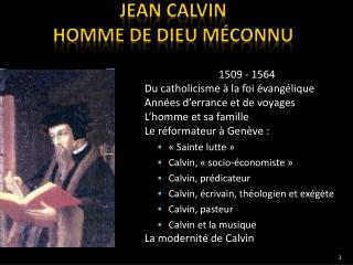 JEAN CALVIN HOMME DE DIEU MÉCONNU