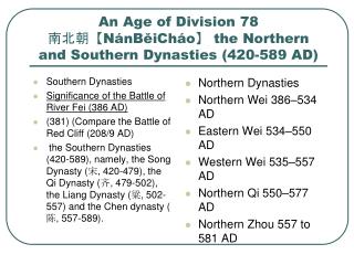 An Age of Division 78 南北朝【NánBěiCháo】 the Northern and Southern Dynasties (420-589 AD)