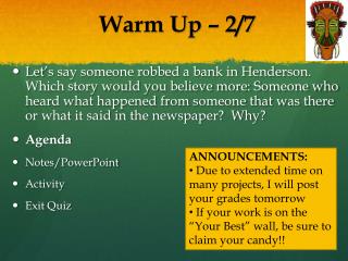 Warm Up – 2/7