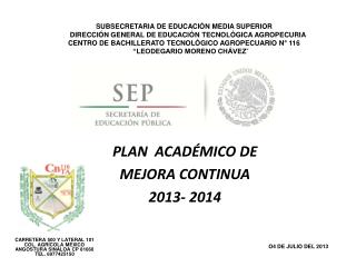 PLAN ACADÉMICO DE MEJORA CONTINUA 2013- 2014
