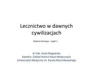 Lecznictwo w dawnych cywilizacjach