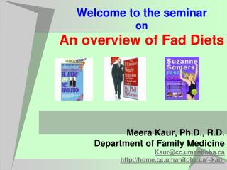 Welcome to the seminar on An overview of Fad Diets