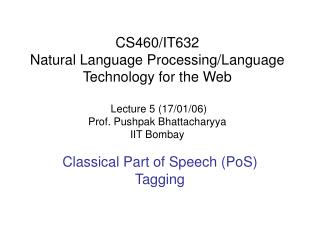 Classical Part of Speech (PoS) Tagging