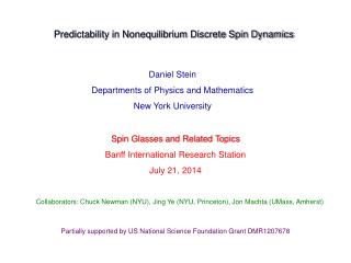 Daniel Stein Departments of Physics and Mathematics New York University