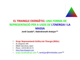 Grup: Representació Gràfica de l’Exergia (RGEx ) Av. Diagonal, 649 08028- Barcelona, Spain