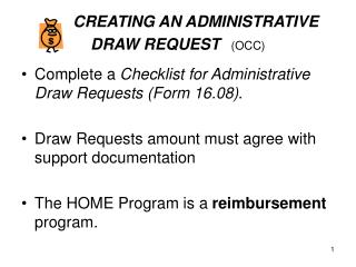 CREATING AN ADMINISTRATIVE DRAW REQUEST (OCC)