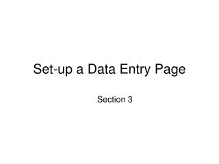 Set-up a Data Entry Page