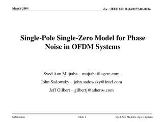 Single-Pole Single-Zero Model for Phase Noise in OFDM Systems