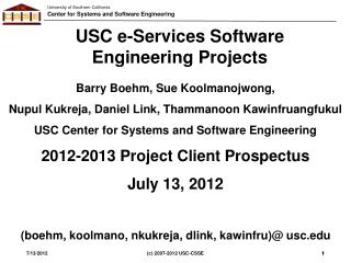 USC e-Services Software Engineering Projects