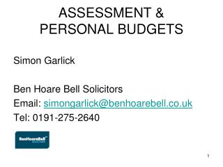 ASSESSMENT &amp; PERSONAL BUDGETS