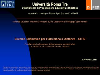 Università Roma Tre Dipartimento di Progettazione Educativa e Didattica