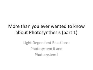 More than you ever wanted to know about Photosynthesis (part 1)