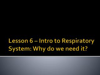 Lesson 6 – Intro to Respiratory System: Why do we need it?