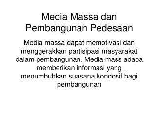 Media Massa dan Pembangunan Pedesaan