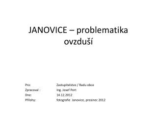 JANOVICE – problematika ovzduší