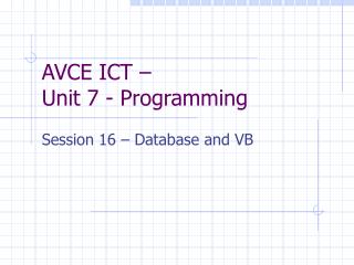 AVCE ICT – Unit 7 - Programming