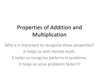 Properties of Addition and Multiplication