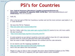 PSI’s for Countries