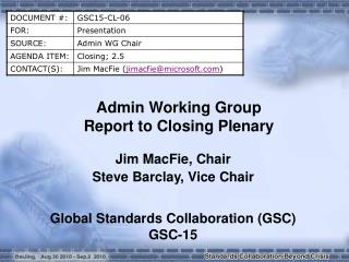 Admin Working Group Report to Closing Plenary