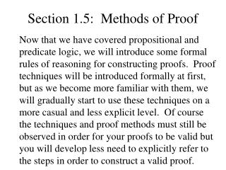 Section 1.5: Methods of Proof