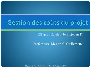 Gestion des coûts du projet