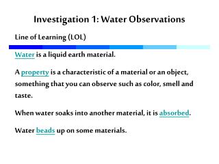 Investigation 1: Water Observations
