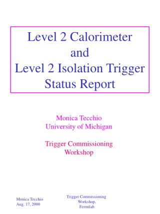 Level 2 Calorimeter and Level 2 Isolation Trigger Status Report