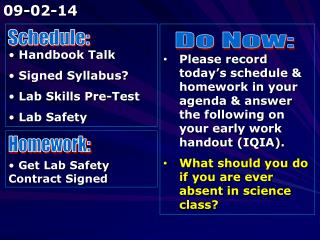 Handbook Talk Signed Syllabus? Lab Skills Pre-Test Lab Safety