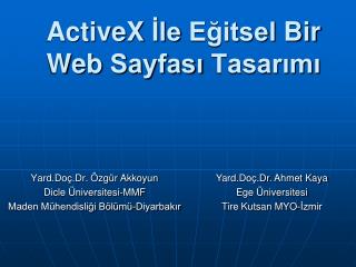 ActiveX İle Eğitsel Bir Web Sayfası Tasarımı
