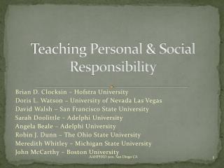 Teaching Personal &amp; Social Responsibility