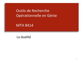 Outils de Recherche Opérationnelle en Génie MTH 8 414