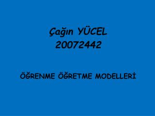 Çağın YÜCEL 20072442 ÖĞRENME ÖĞRETME MODELLERİ