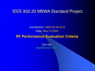 IEEE 802.20 MBWA Standard Project