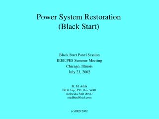 Power System Restoration (Black Start)