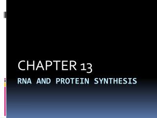 RNA and PROTEIN SYNTHESIS