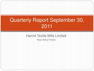 Quarterly Report September 30, 2011
